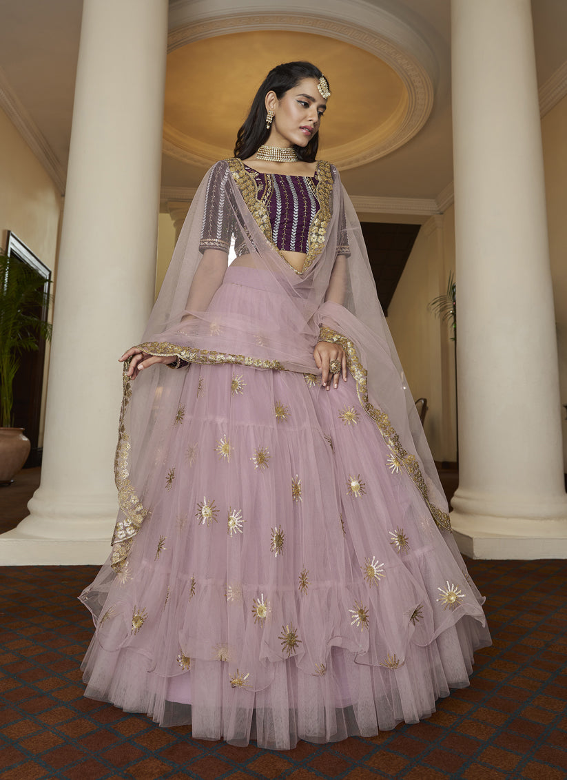 Blush Pink Net Designer Lehenga Choli