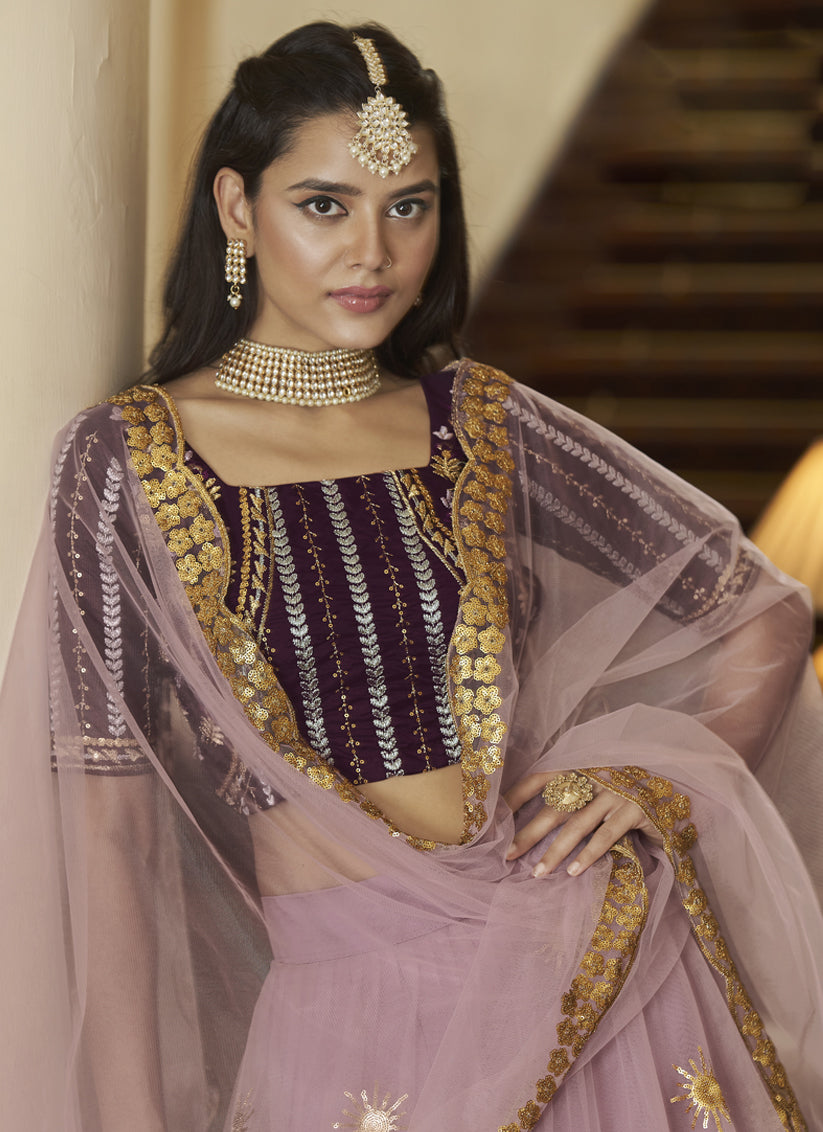 Blush Pink Net Designer Lehenga Choli