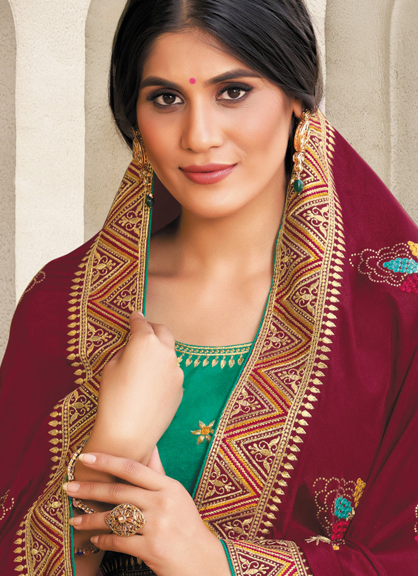 Maroon Silk Georgette Saree with Embroidered Blouse