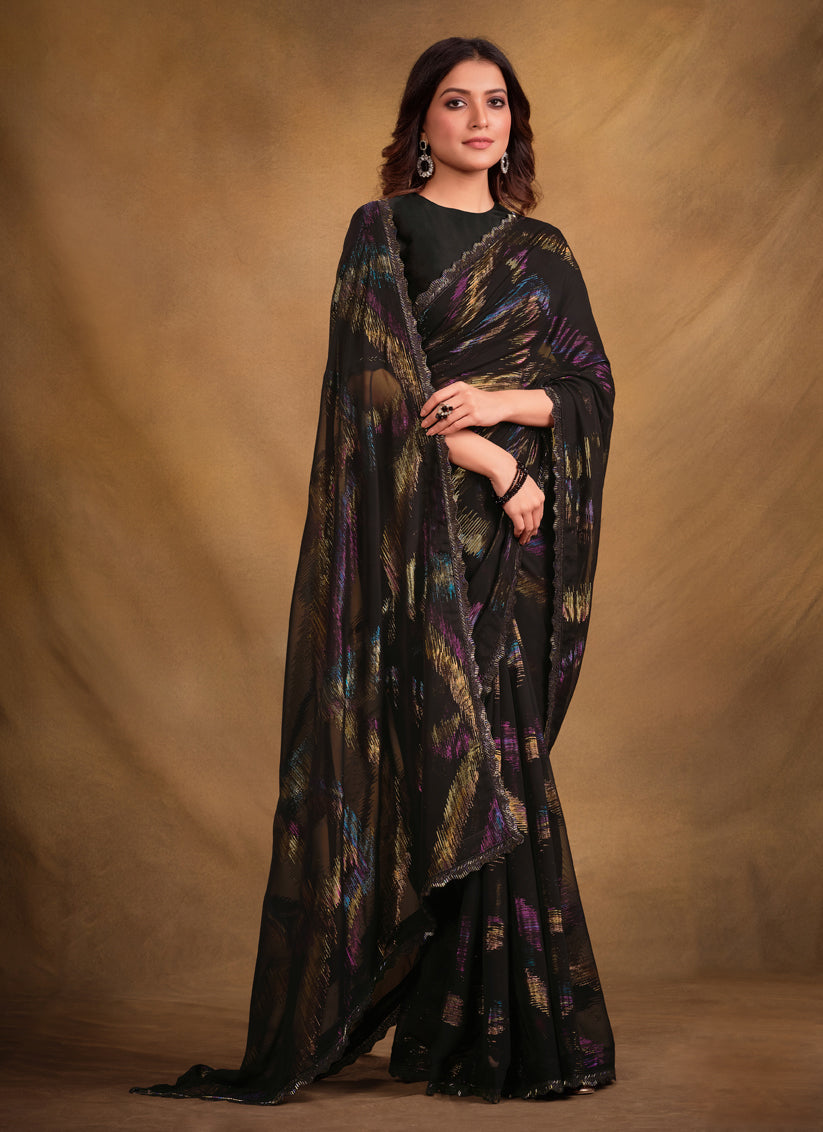 Black Designer Zari Jacquard Saree