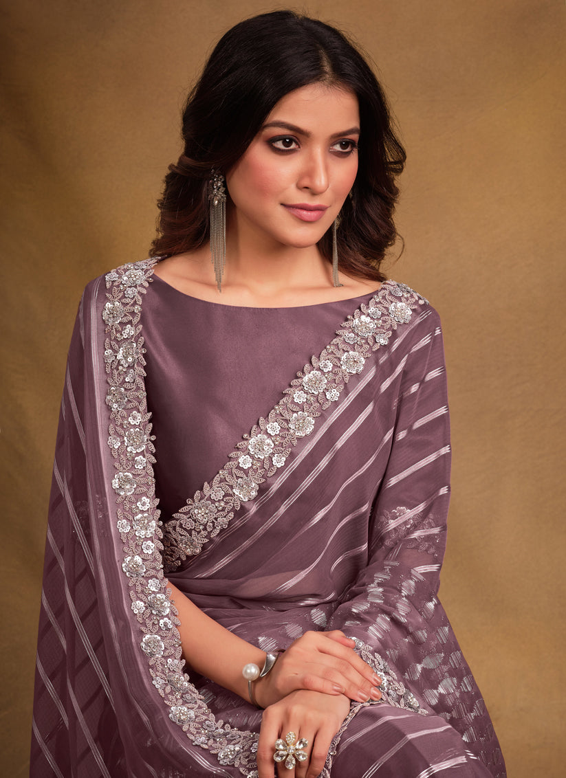 Dusty Mauve Georgette Kasab Designer Saree