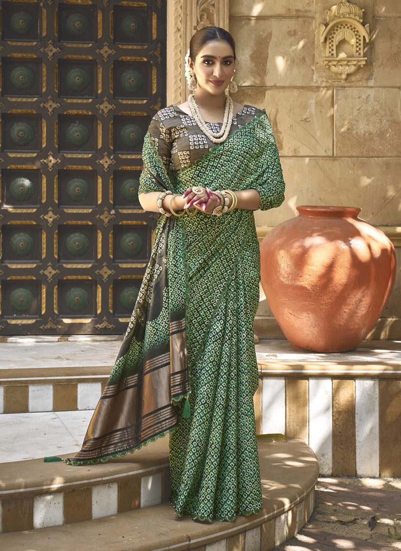 Emerald Green Gajji Silk Designer Saree for Wedding