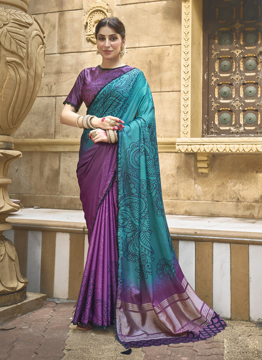 Magenta and Firozi Gajji Silk Designer Saree for Wedding