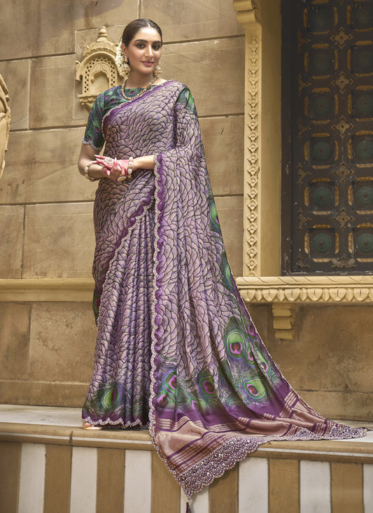 Mauve Gajji Silk Designer Saree for Wedding