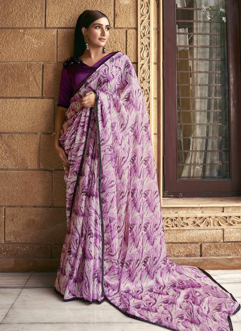 Magenta Satin Silk Designer Saree