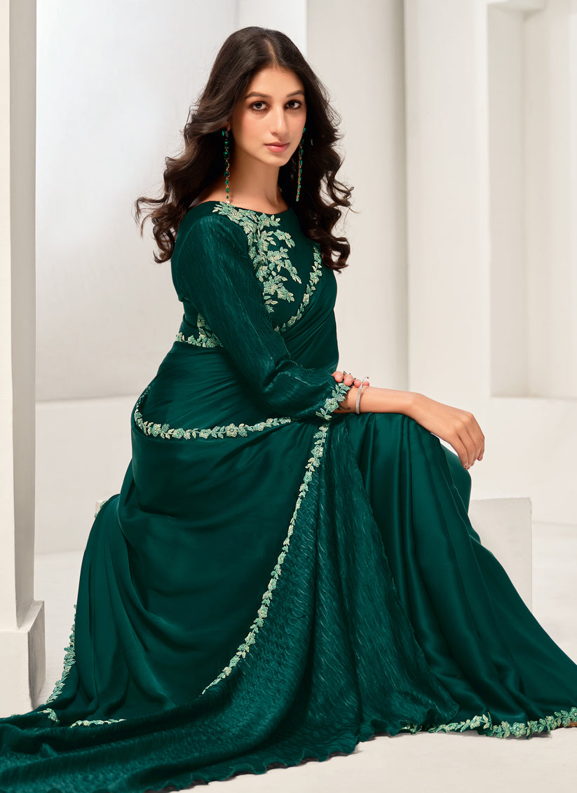 Green Embroidered Designer Saree