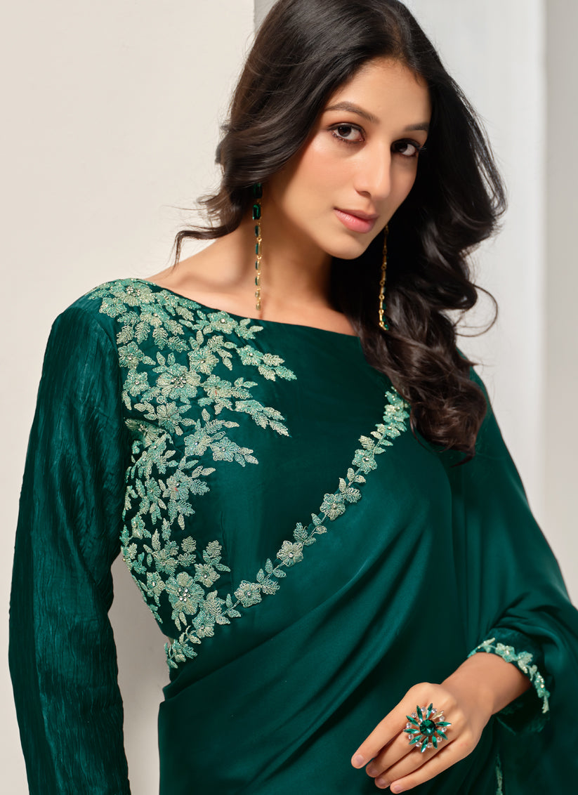 Green Embroidered Designer Saree