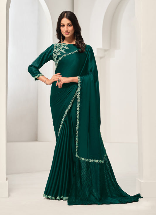 Green Embroidered Designer Saree