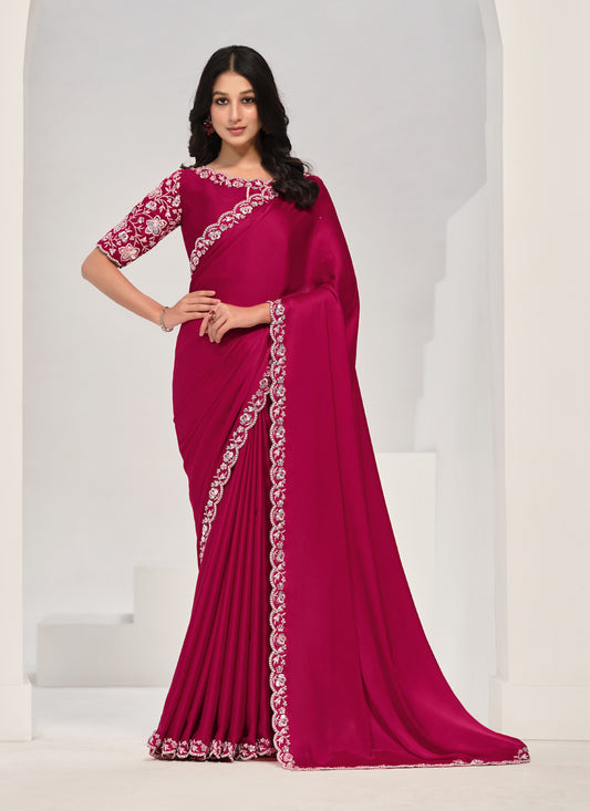 Rani Pink Embroidered Designer Saree
