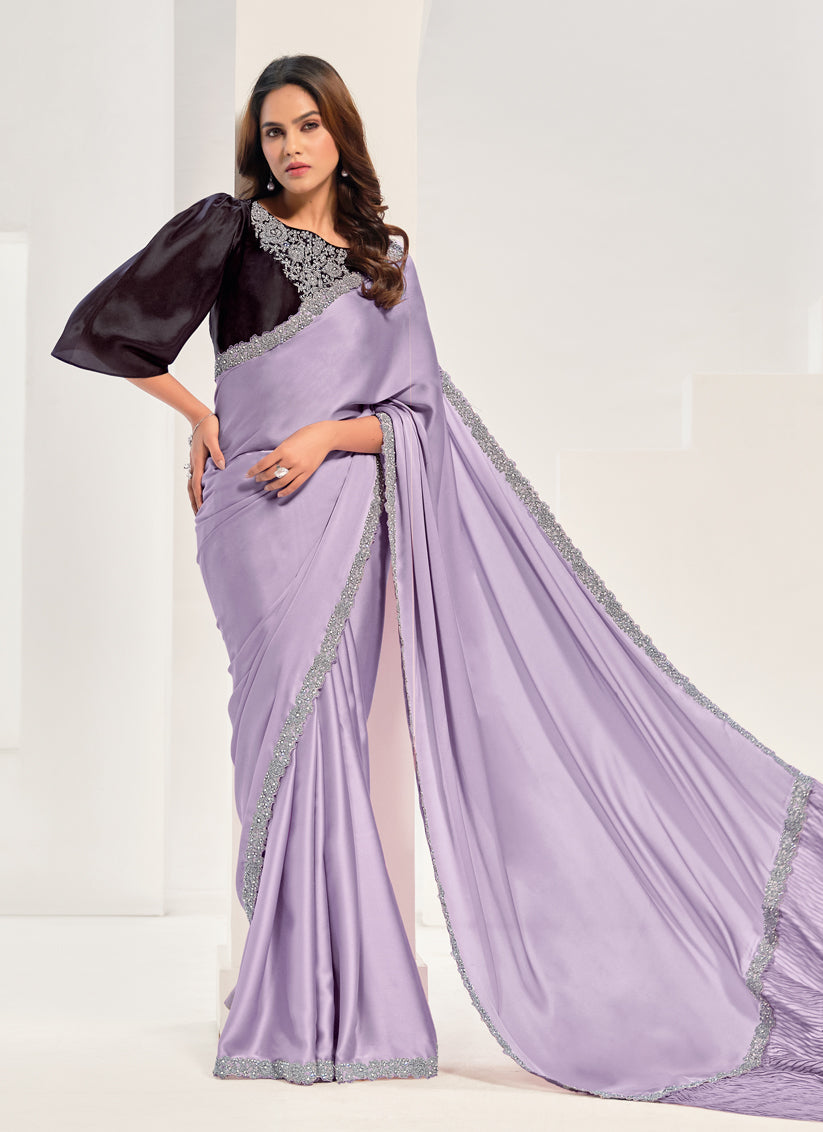 Lavender Embroidered Designer Saree