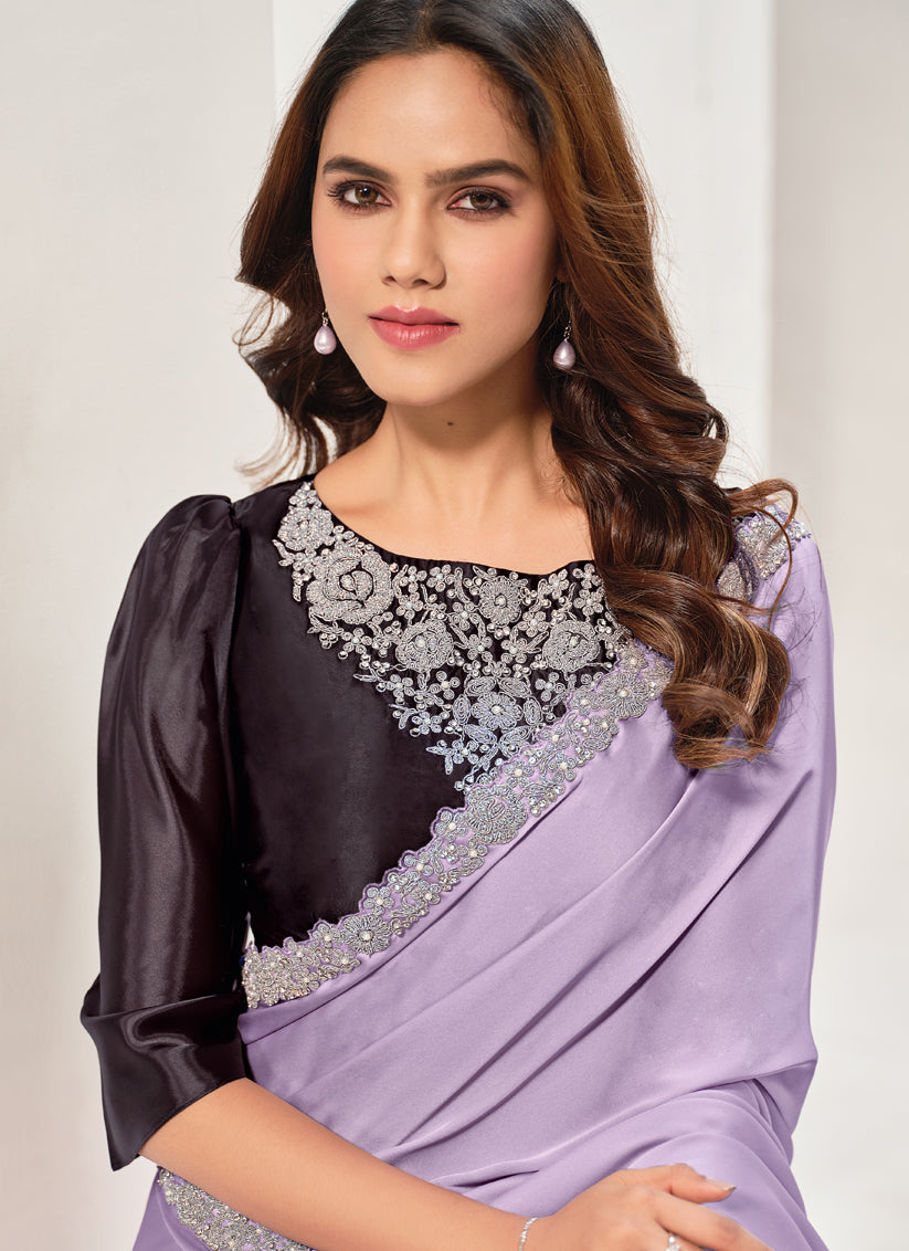 Lavender Embroidered Designer Saree