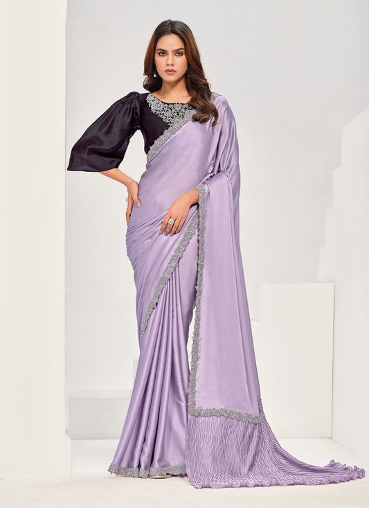 Lavender Embroidered Designer Saree