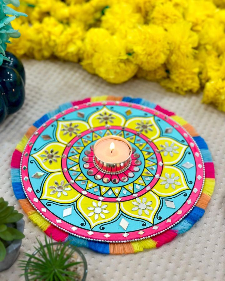 Multi Color Mandala ArtWork Candle Holder (8 inches)