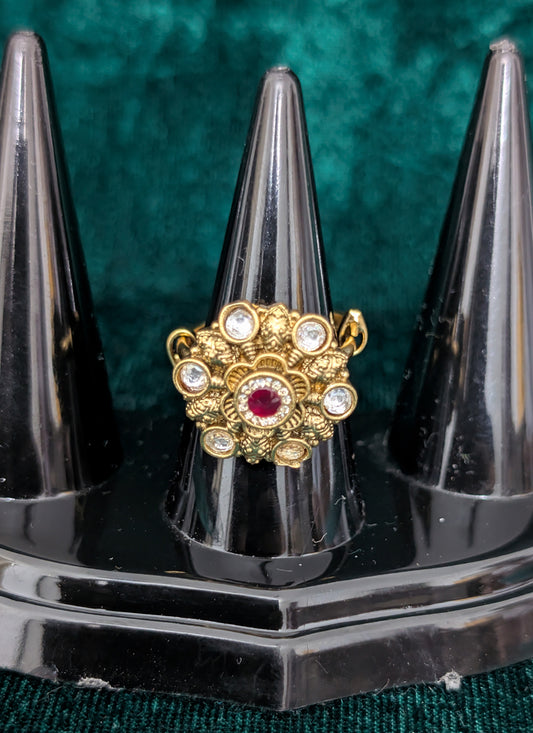 Maroon Diamond & Gemstone Ring For Women