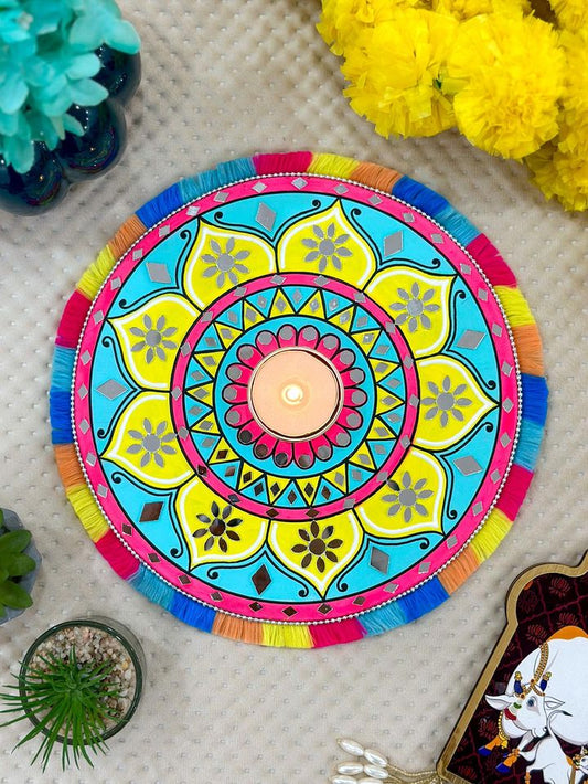 Multi Color Mandala ArtWork Candle Holder (8 inches)