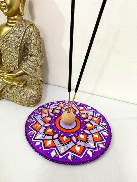 Purple Mandala ArtWork Incense Stick Holder (4.5 inches)