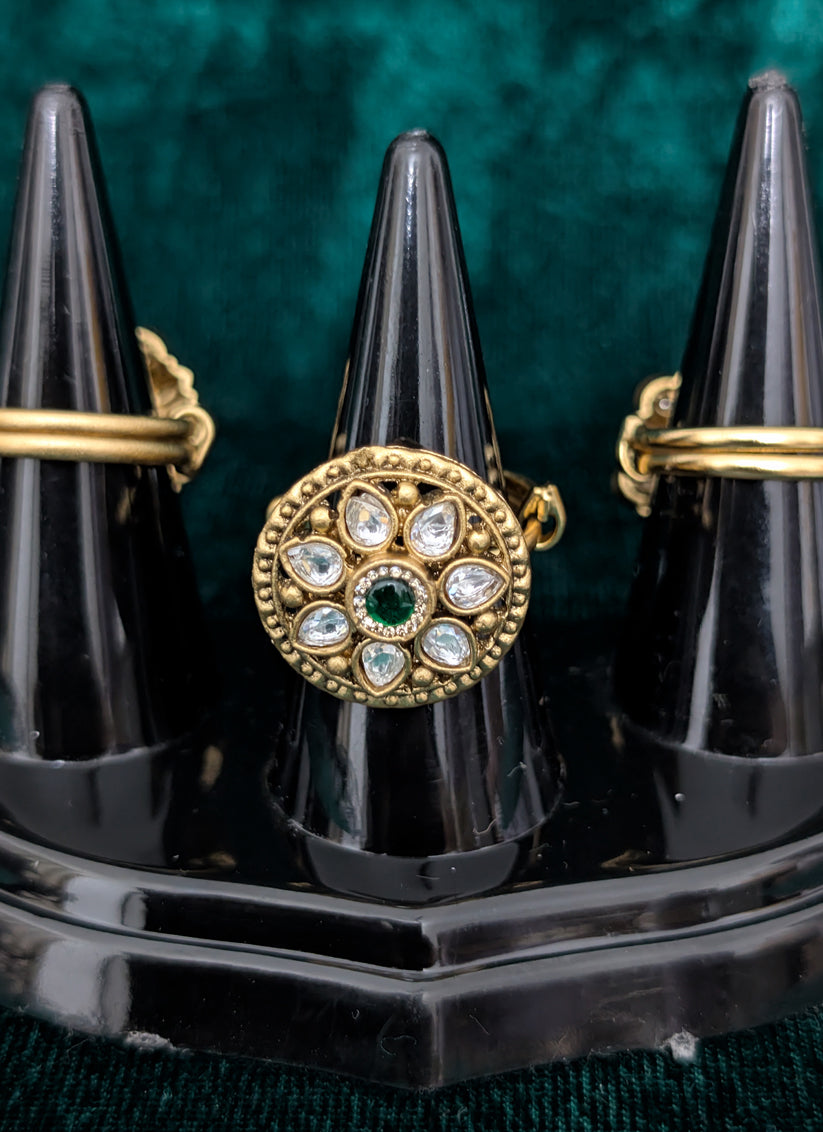 Dark Green Diamond & Gemstone Ring For Women