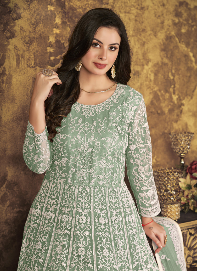 Mint Green Net Embroidered Anarkali Suit