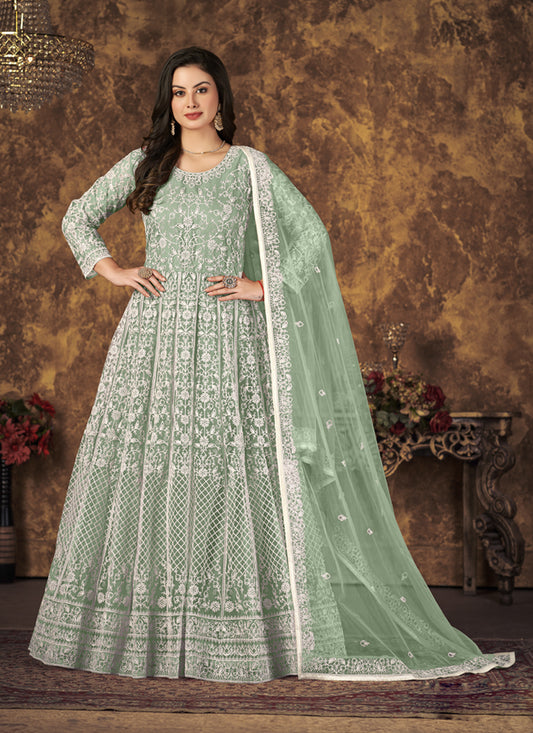 Mint Green Net Embroidered Anarkali Suit