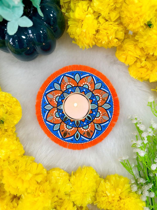 Orange Mandala ArtWork Candle Holder (4.5 inches)