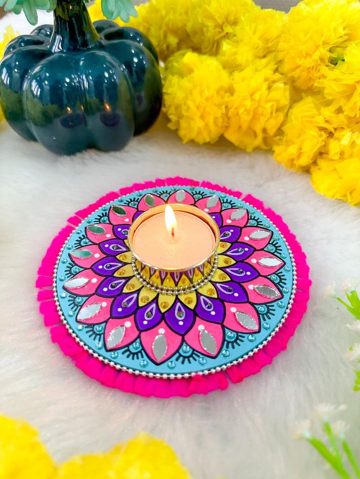 Pink Mandala ArtWork Candle Holder (4.5 inches)