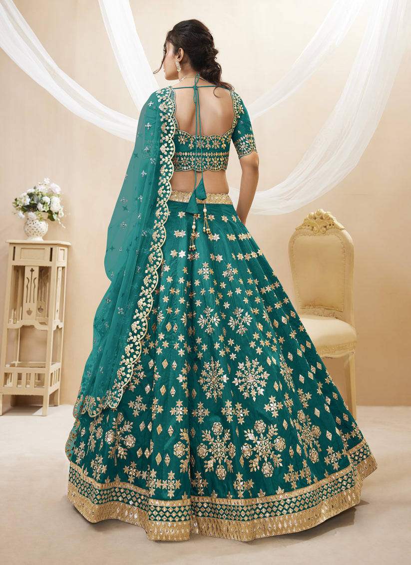 Teal Green Art Silk Embroidered Lehenga Choli