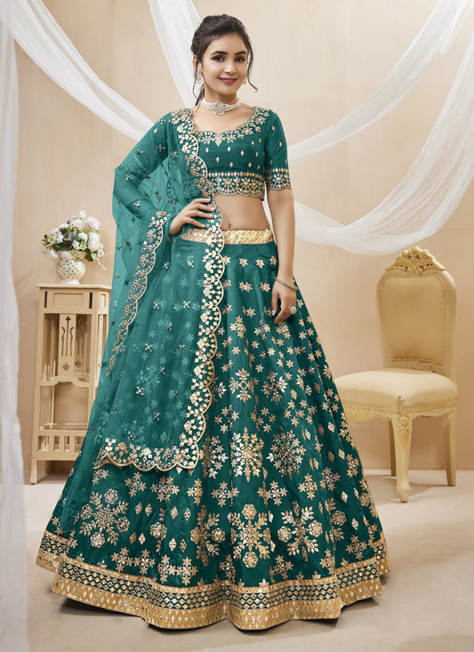 Teal Green Art Silk Embroidered Lehenga Choli