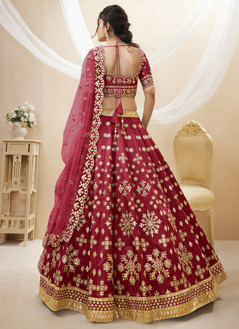 Scarlet Red Art Silk Embroidered Lehenga Choli