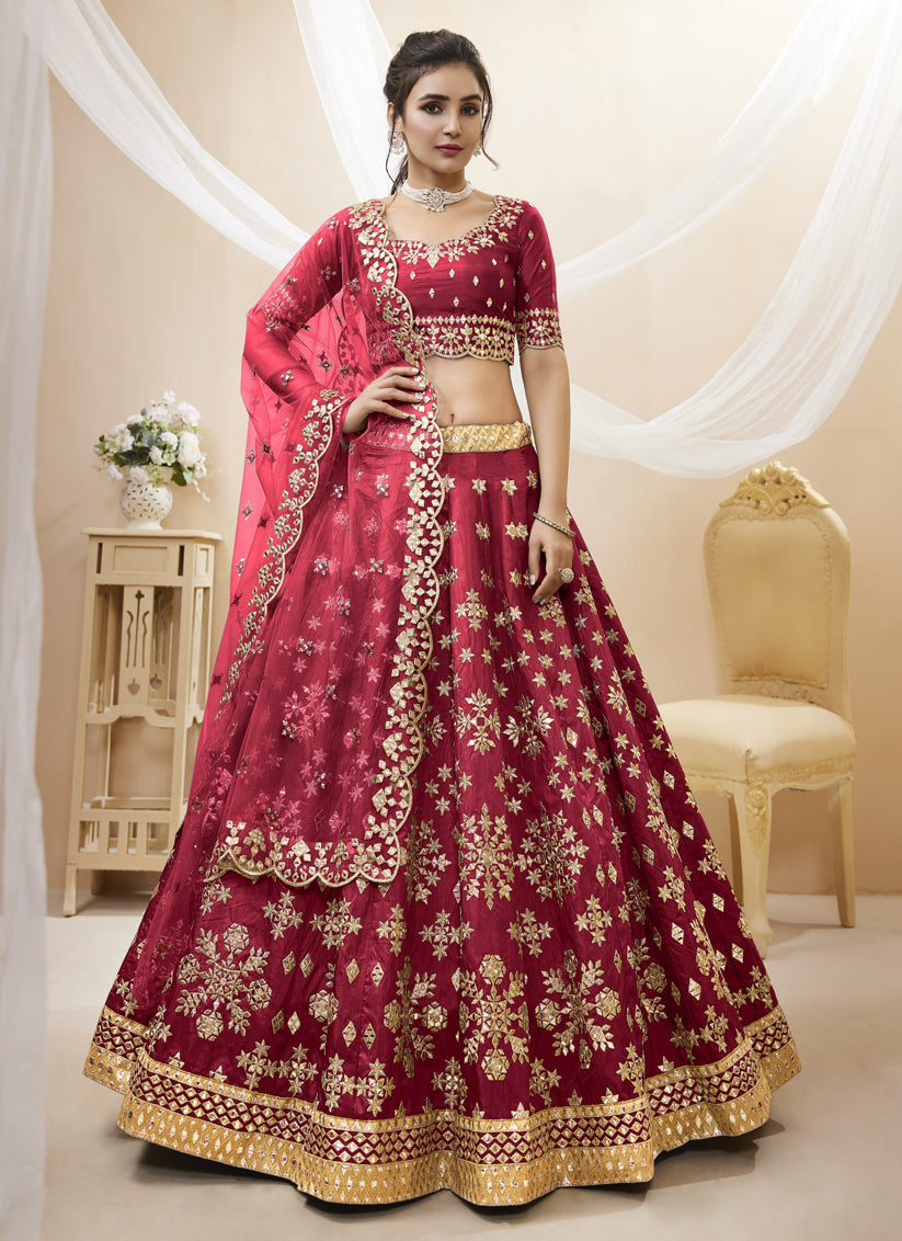 Scarlet Red Art Silk Embroidered Lehenga Choli