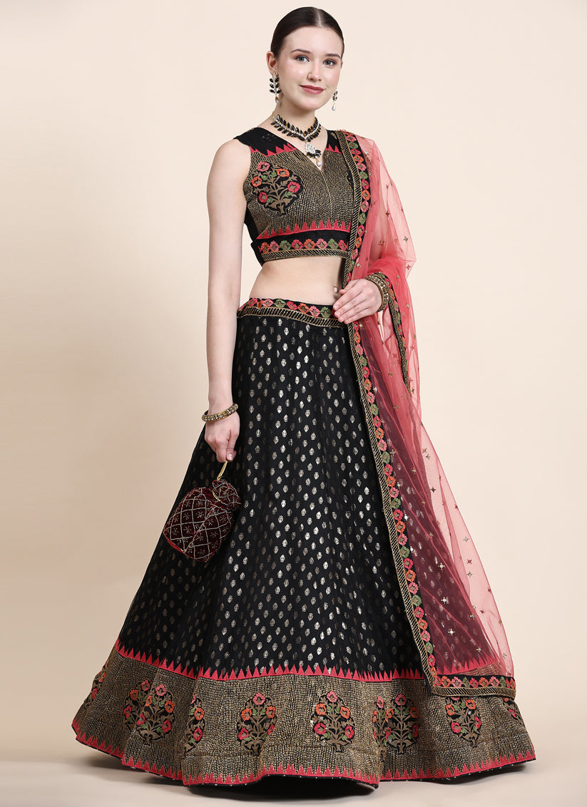 Black Net Bridal Lehenga Choli