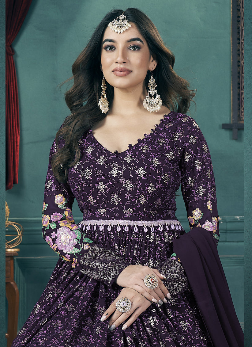 Purple Faux Georgette Anarkali Gown with Dupatta