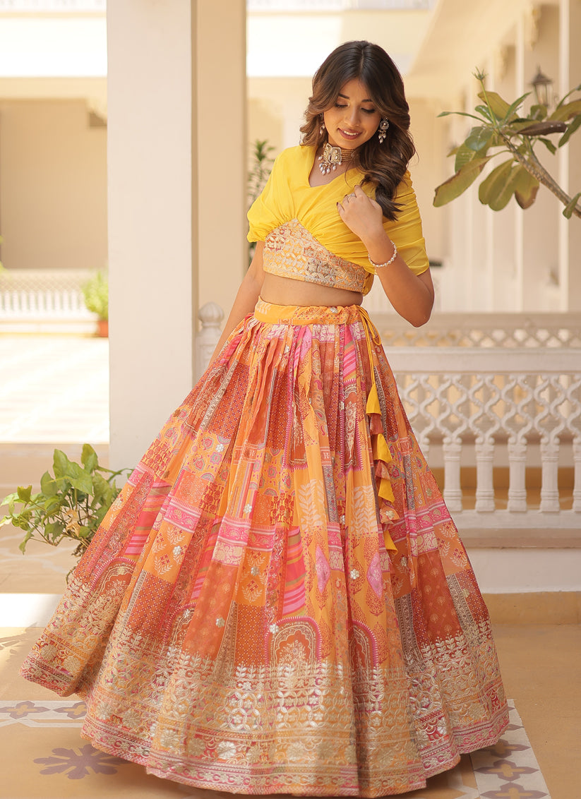 Multicolor Russian Silk Digital Print Lehenga Choli