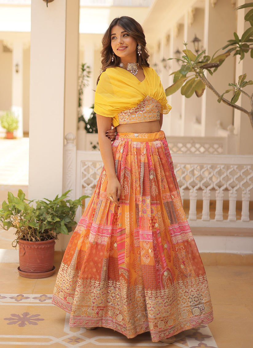 Multicolor Russian Silk Digital Print Lehenga Choli