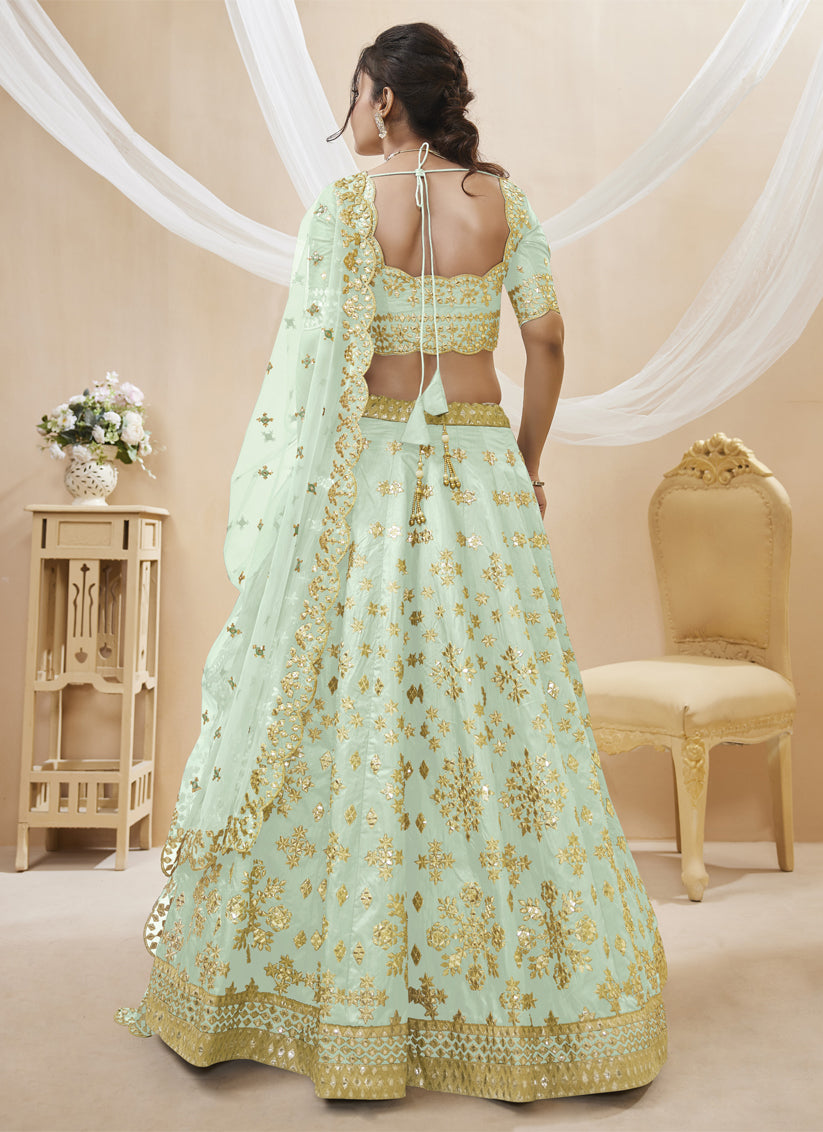 Mint Green Art Silk Embroidered Lehenga Choli