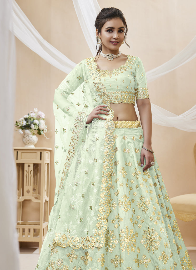 Mint Green Art Silk Embroidered Lehenga Choli