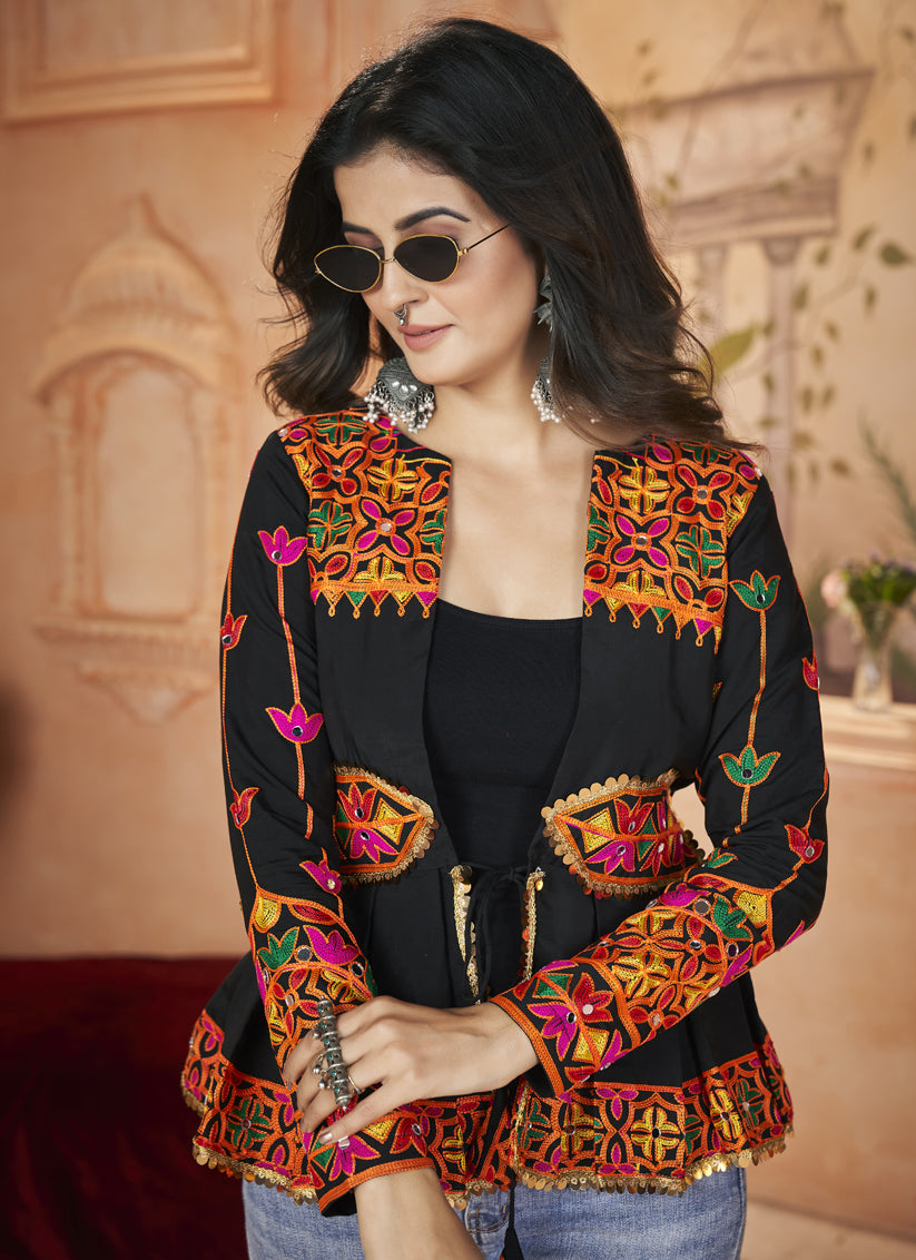 Black Embroidered Festival Tunic