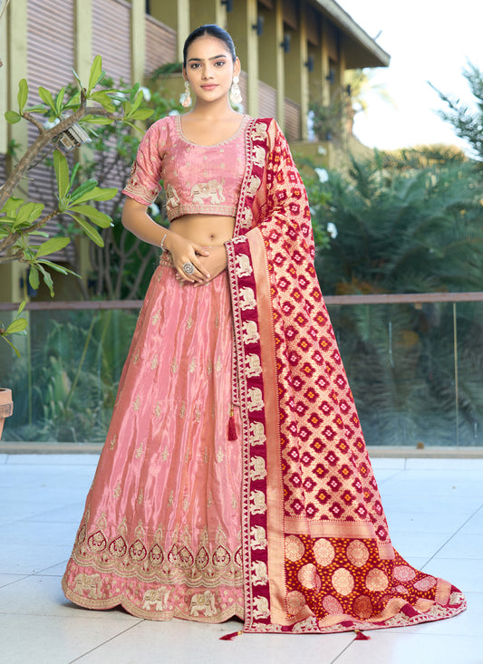 Pink Heavy Embroidered Wedding Lehenga Choli Set