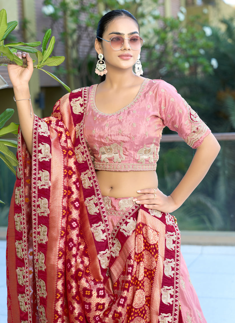 Pink Heavy Embroidered Wedding Lehenga Choli Set