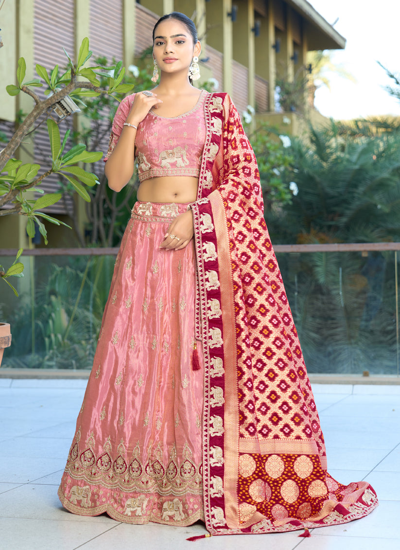 Pink Heavy Embroidered Wedding Lehenga Choli Set