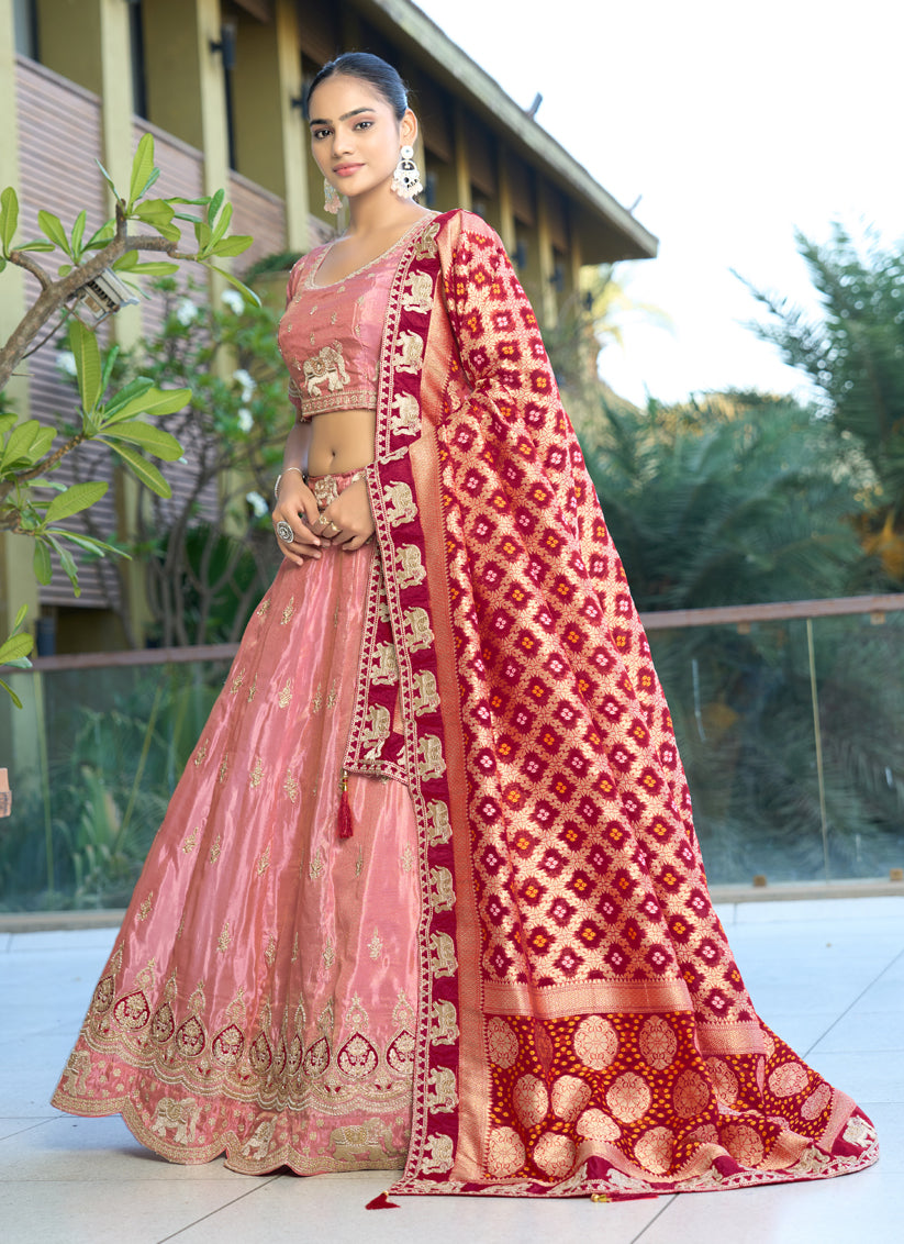 Pink Heavy Embroidered Wedding Lehenga Choli Set