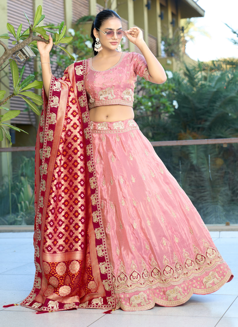 Pink Heavy Embroidered Wedding Lehenga Choli Set