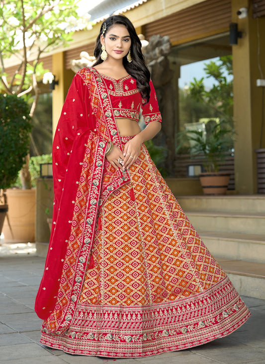 Red Heavy Embroidered Wedding Lehenga Choli Set