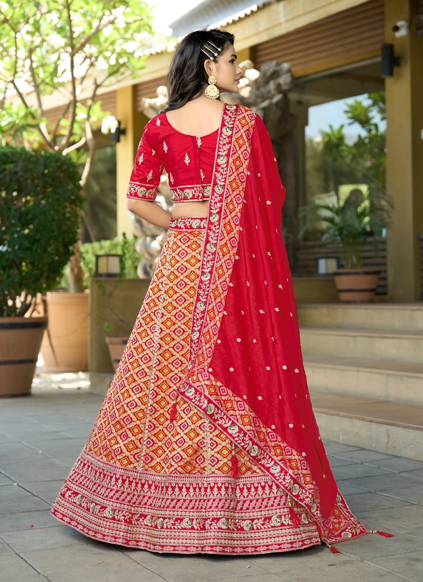Red Heavy Embroidered Wedding Lehenga Choli Set