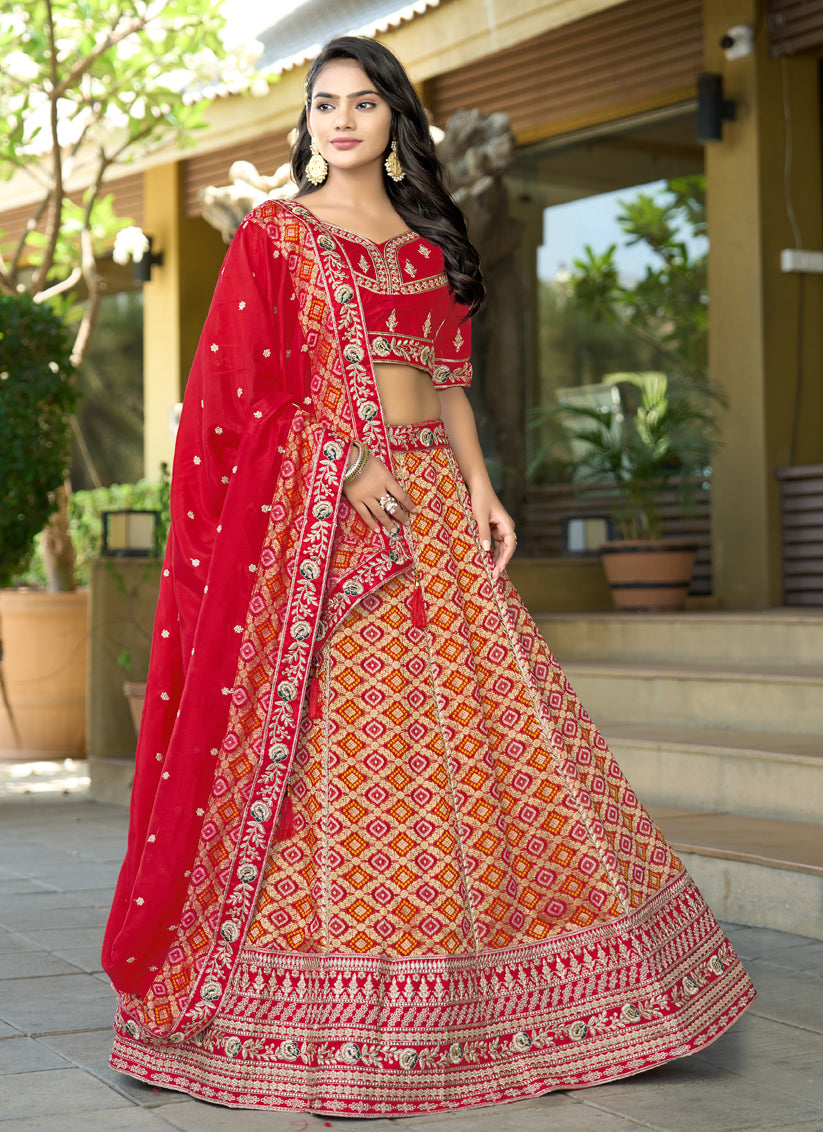 Red Heavy Embroidered Wedding Lehenga Choli Set