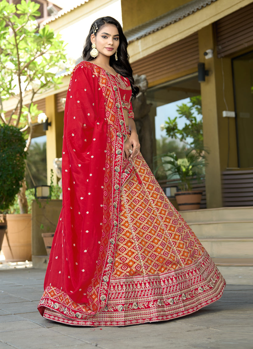 Red Heavy Embroidered Wedding Lehenga Choli Set