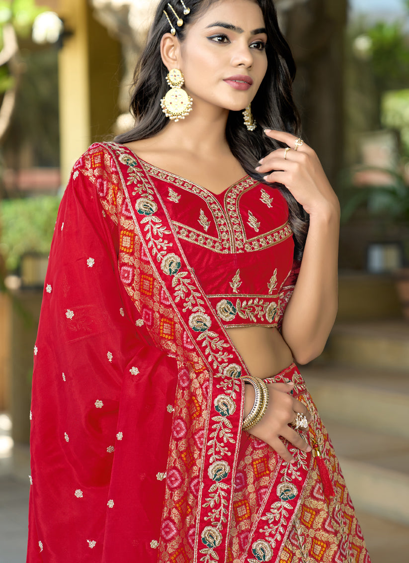 Red Heavy Embroidered Wedding Lehenga Choli Set