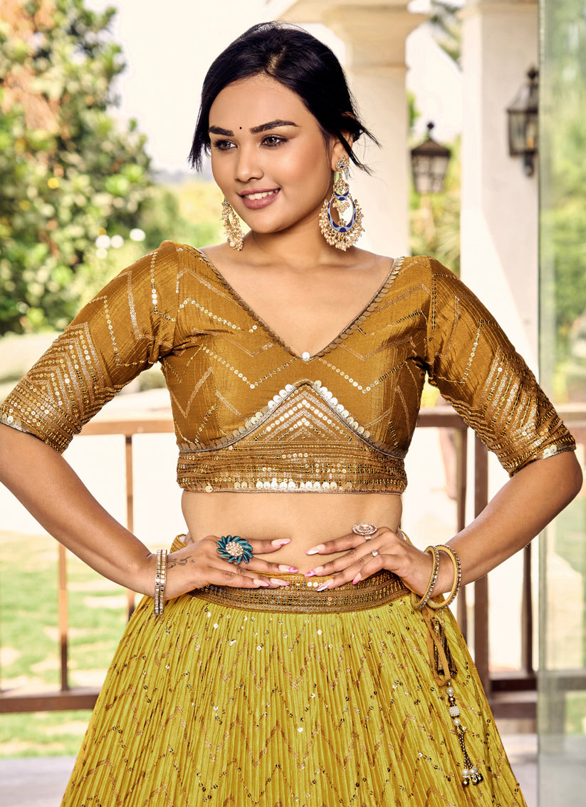 Ombre Mustard Chinnon Sequins Embroidered Lehenga Choli