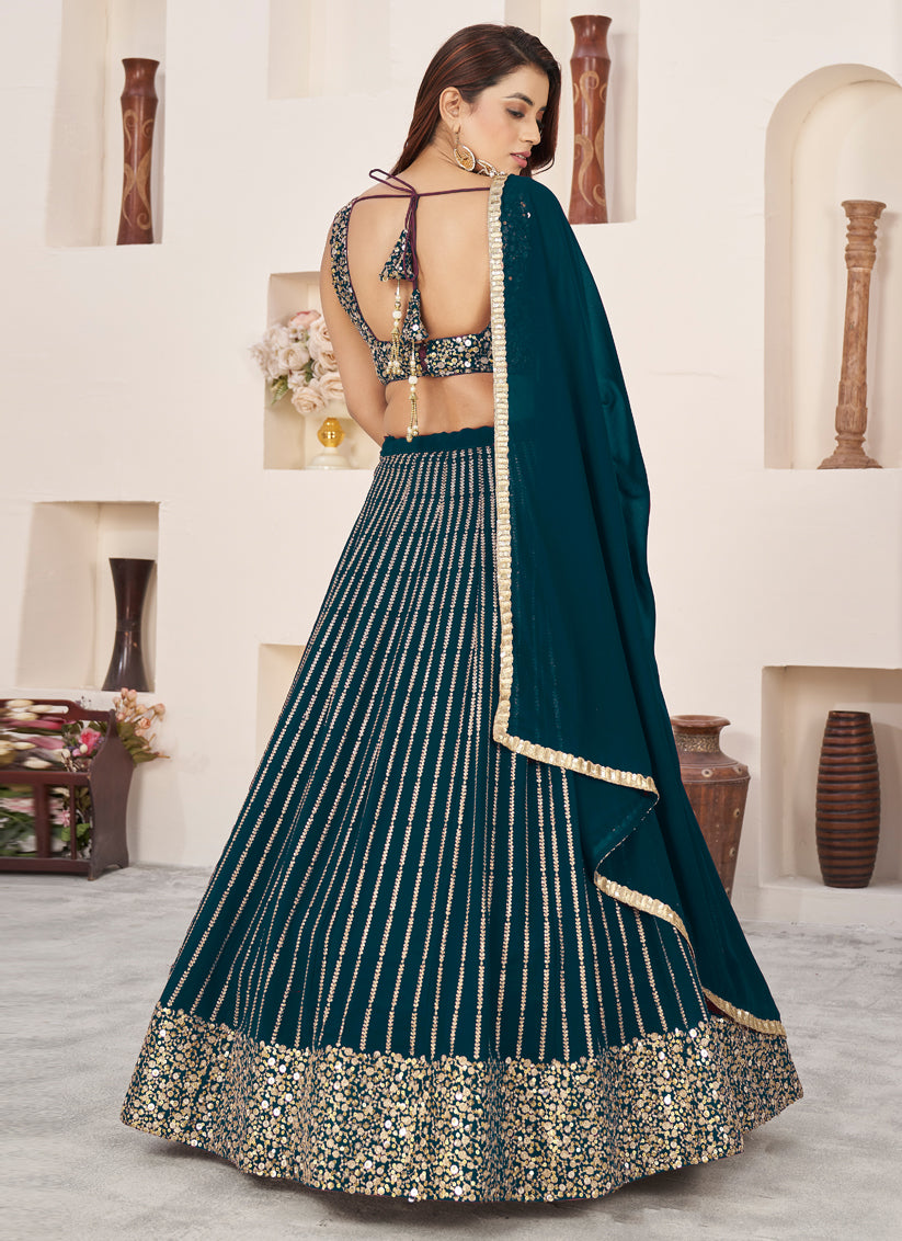 Teal Green Georgette Embroidered Wedding Lehenga Choli Set