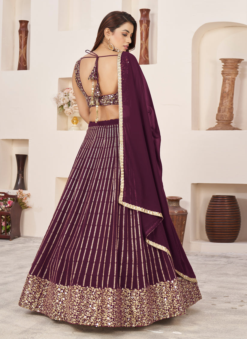 Burgundy Georgette Embroidered Lehenga Choli