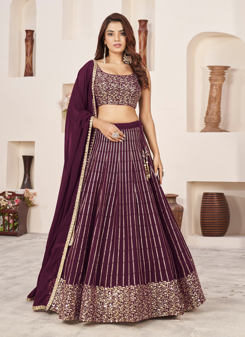 Burgundy Georgette Embroidered Lehenga Choli